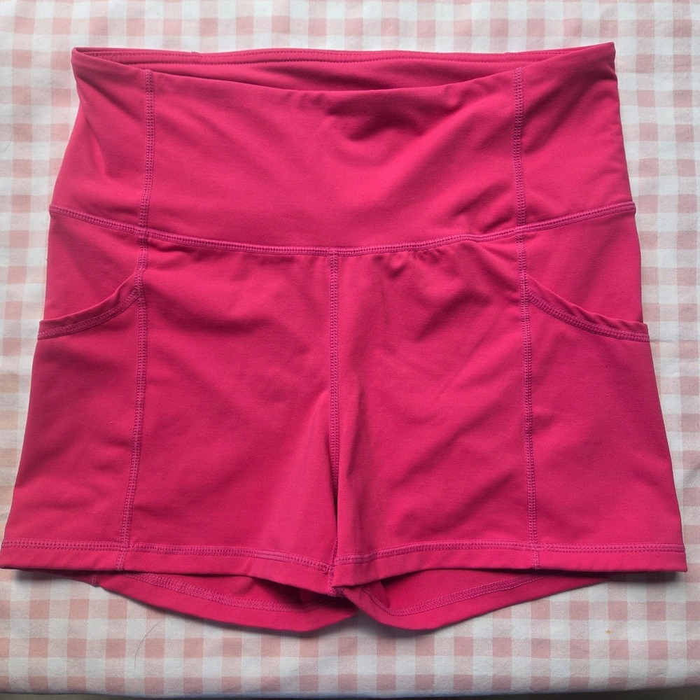 UFC Gym Hot Pink Athletic Booty Shorts High Waist Pockets Womens Large